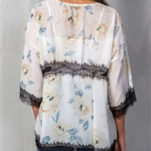 Cream Boho Floral Gardens Semi-Sheer Kimono - Picture 1 of 4